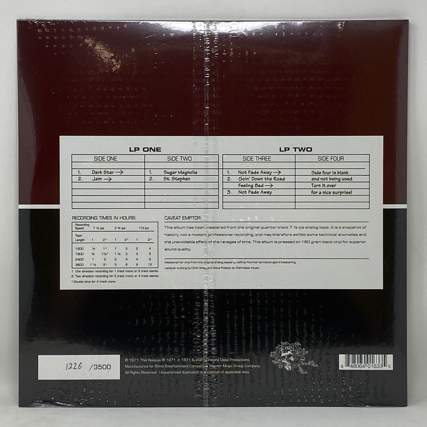 Grateful Dead Dick's Picks 02 (2-LP Set) Back Cover